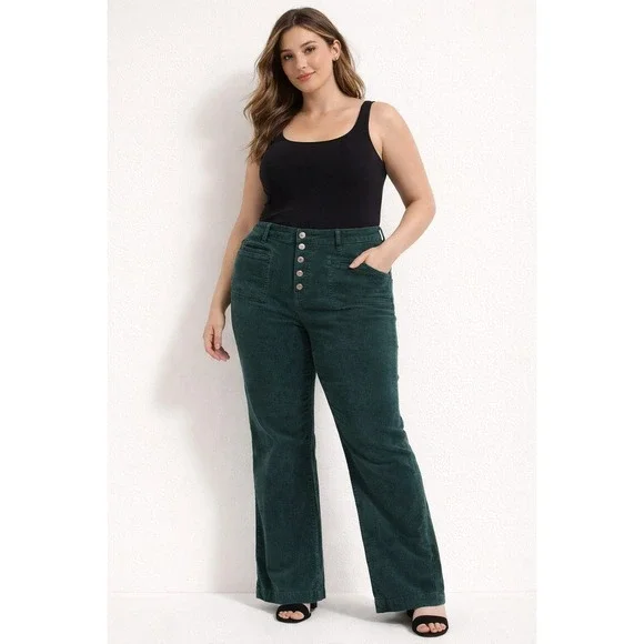 Torrid Corduroy Button Fly Flare Pants Forest Green Size 24W - Picture 1 of 10